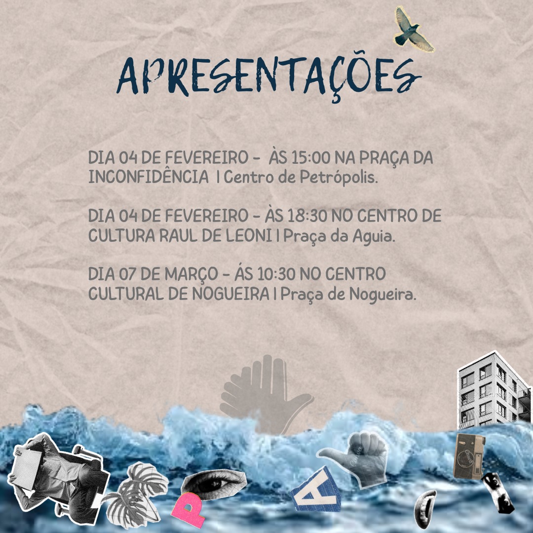 As datas já estão disponiveis e é Gratuito:
"Companheira me ajuda que eu não posso andar só. Eu sozinha ando bem mas com você ando melhor”
Maré de Marias, entre águas e pedaços de nós, uma peça teatral do CDDH.
E terá apresentações nos seguintes espaços e horários:
DIA 04 DE FEVEREIRO - ÀS 15:00 NA PRAÇA DA INCONFIDÊNCIA | Centro de Petrópolis.
DIA 04 DE FEVEREIRO - ÀS 18:30 NO CENTRO DE CULTURA RAUL DE LEONI | Praça da Aguia.
DIA 07 DE MARÇO - ÁS 10:30 NO CENTRO CULTURAL DE NOGUEIRA | Praça de Nogueira.